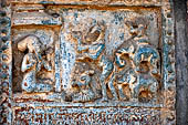 Old Bagan Myanmar. The Mingala Zedi. Well-preserved glazed Jataka plaques. 